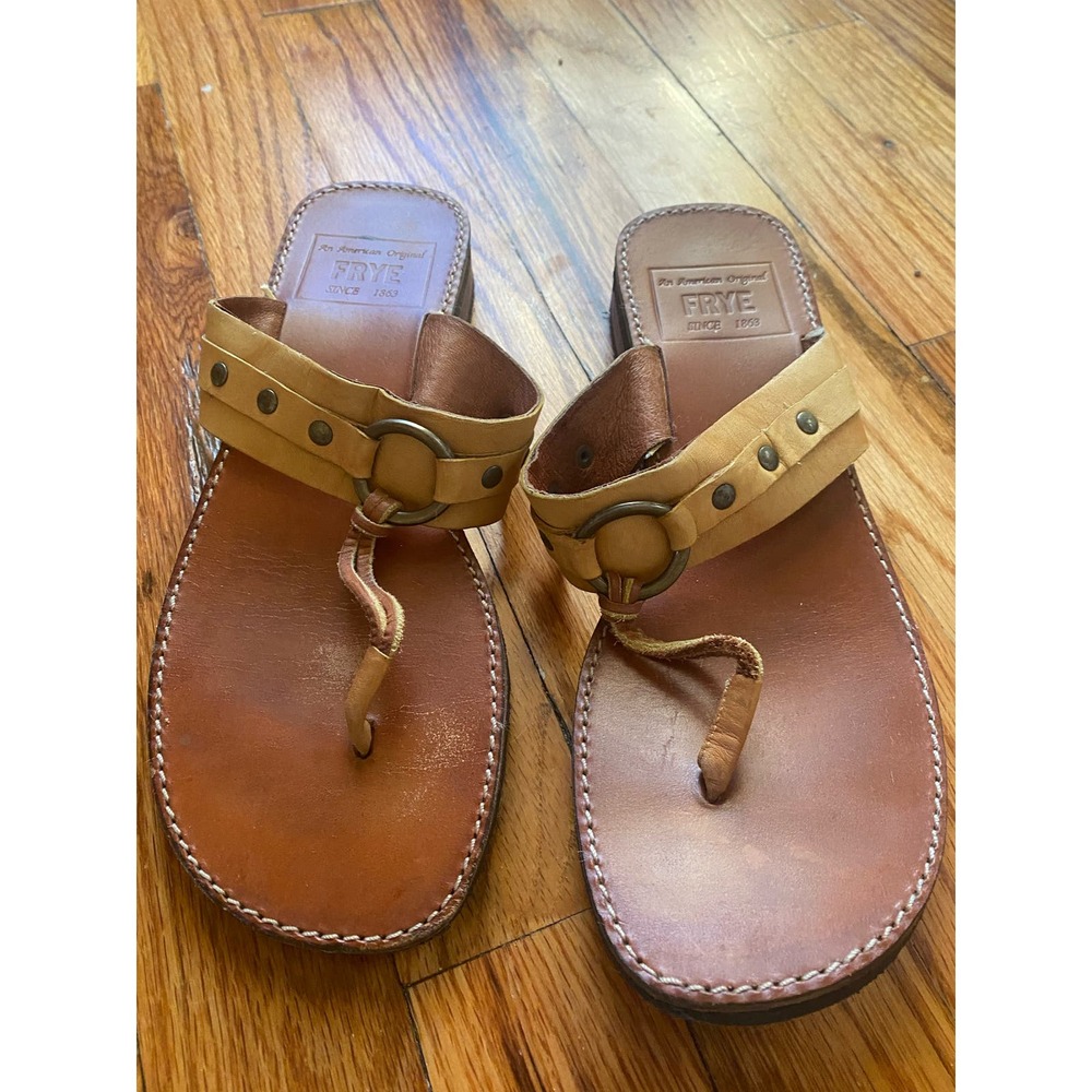 Frye Riven brown leather studded sandals womens size 8